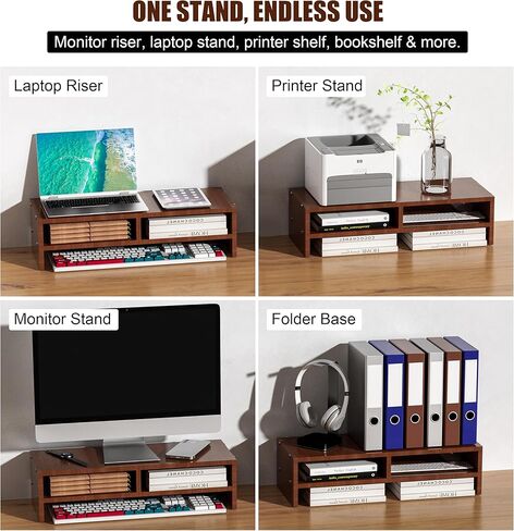 Monitor Stand Riser with Storage, 2 Tier Desk Organizer & Desktop Wood Shelf, Ergonomic Computer Stand for Laptop, PC & Printer, 16" Small TV Riser with 50 lbs Weight Capacity, Walnut Brown in Saudi Arabia