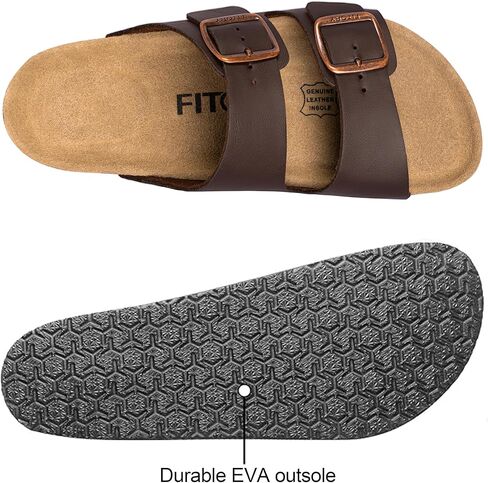 FITORY Mens Leather Insole Sandals with Two Buckles,Open Toe Slides for Indoor and Outdoor Size 7-13.5 in Kuwait