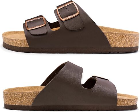 FITORY Mens Leather Insole Sandals with Two Buckles,Open Toe Slides for Indoor and Outdoor Size 7-13.5 in Kuwait