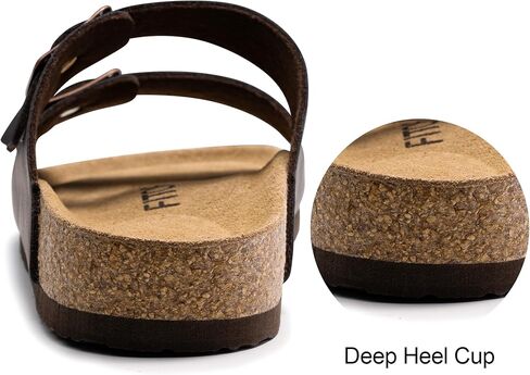 FITORY Mens Leather Insole Sandals with Two Buckles,Open Toe Slides for Indoor and Outdoor Size 7-13.5 in Kuwait