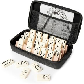 Jumbo Dominos Set with 4 Wooden Racks, Double 6 Dominoes Set with Portable Case 28 Domino Tiles with 4 Tile Holders in Travel Case for Classic Family Board Game in Saudi Arabia