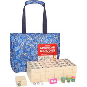 مجموعة ألعاب American Mahjong، مجموعة بلاط Mahjong مع 166 بلاطة كبيرة مرقمة (1.5 بوصة، أزرق)، مجموعة بلاط Mahjong مع حقيبة حمل زرقاء in Kuwait