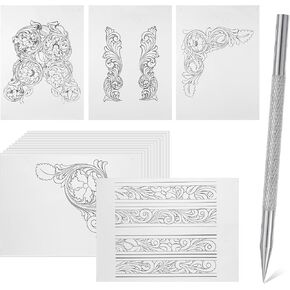 Leather Scriber Pen, Pointy Picker Pen with Carving Pattern Description Paper Professional Leather Crafting Tools Scriber Pens for Carving, Modeling, Line Description, Wallet Making in Kuwait