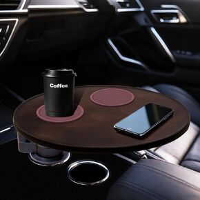 Car Desk for Laptop 360° Rotating Wood Car Tray,Car Laptop Desk and Car Food Tray Compatible with Tesla Model Y/3/S, Fits for Ford Explorer /F150/Maverick and Most Vehicles with Round Cup Holders in Kuwait