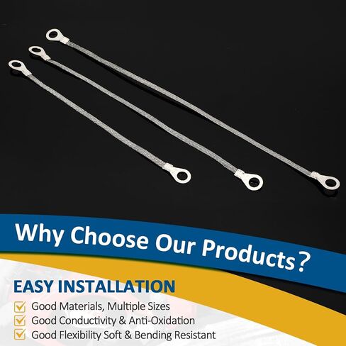 Yunsailing 12 Pcs Universal Automotive Ground Straps 8/10/12 Inch Engine Ground Strap Kit with Ring Terminals Braided Tinned Copper Grounding Wire Connectors for Most Cars Vehicle(0.43 Inch Width) in Saudi Arabia