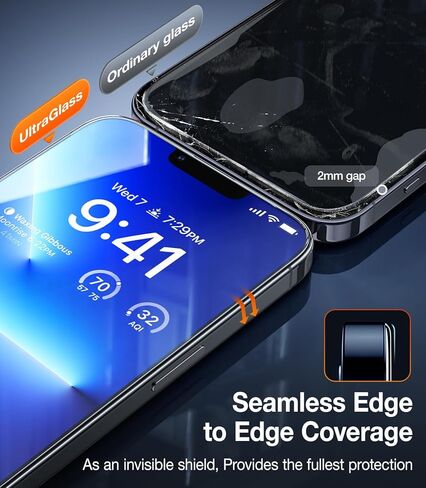 UltraGlass Ultra Top 9H+ Glass لهاتف iPhone 14 واقي شاشة الخصوصية [درع خصوصية غير مرئي] واقي شاشة خاص 14 زجاج مقسى [تغطية كاملة وأطول متانة] عبوتان in Kuwait