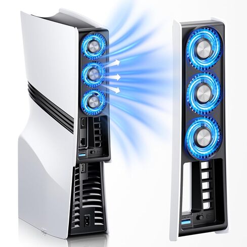 مروحة تبريد نحيفة BRHE PS5، نظام تبريد هادئ لإصدار PS5 Slim الرقمي/الأقراص مع 3 مراوح/منفذ USB 3.0، ملحقات تبريد نحيفة PS5 مع ضوء LED in Kuwait