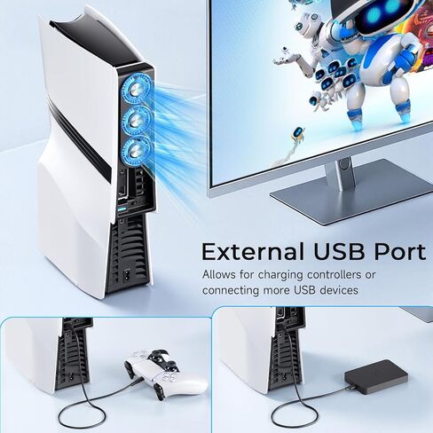 مروحة تبريد نحيفة BRHE PS5، نظام تبريد هادئ لإصدار PS5 Slim الرقمي/الأقراص مع 3 مراوح/منفذ USB 3.0، ملحقات تبريد نحيفة PS5 مع ضوء LED in Kuwait