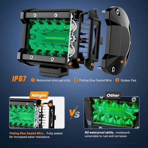 Nilight 4 "LED ضوء قرنة الأزرق الثلاثي الصف 2PCS 60W الفيضانات بقعة التحرير والسرد القيادة أضواء الضباب الصيد الصيد السلامة في حالات الطوارئ إشارة سطح السفينة أضواء مقطورة لUTV بيك اب فان قارب جرار، 2 سنة الضمان in Kuwait