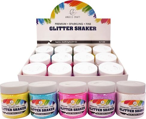 12 Count Fine Glitter Shakers - Assorted Primary Colors - 56.6g Each - Perfect for Arts & Crafts Resin Scrapbooking Decoration in Kuwait