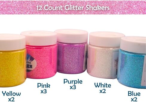 12 Count Fine Glitter Shakers - Assorted Primary Colors - 56.6g Each - Perfect for Arts & Crafts Resin Scrapbooking Decoration in Kuwait