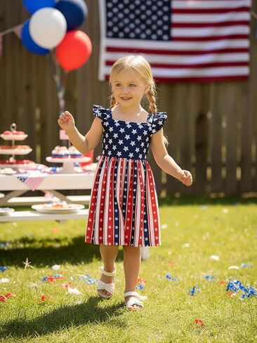 Popshion Girls Dresses Flutter Sleeve Swing Sundress Toddler Summer Clothes Kid Birthday Party Sleeveless Dress 1-8 Years Old in Saudi Arabia
