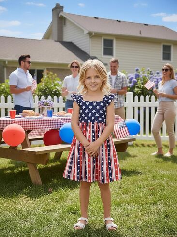 Popshion Girls Dresses Flutter Sleeve Swing Sundress Toddler Summer Clothes Kid Birthday Party Sleeveless Dress 1-8 Years Old in Saudi Arabia