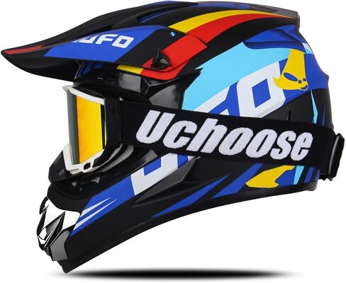 خوذات الدراجة الترابية للأطفال من Uchoose خوذة ATV للشباب معتمدة من DOT، لأربع عجلات، موتوكروس، BMX، MX، UTV، عربة الثلج، لوح التزلج، Go Kart، السباق، البيسبول، تتضمن نظارات واقية in Kuwait