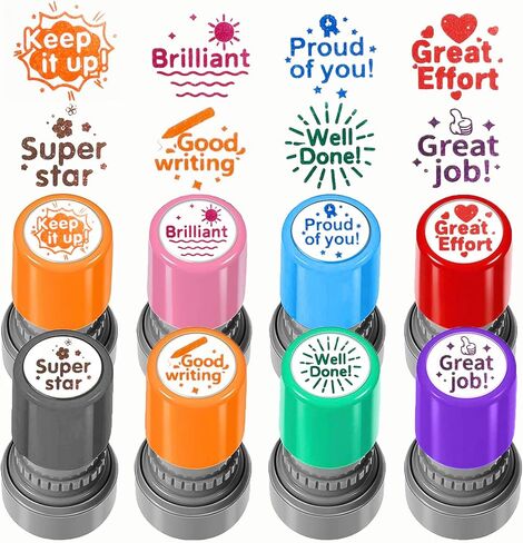 8 Pcs Round Self-Inking Teacher Stamps – Motivational Grading Stamps for Classroom, Homework & Behavior Rewards Stamps with Encouraging Phrases in Saudi Arabia