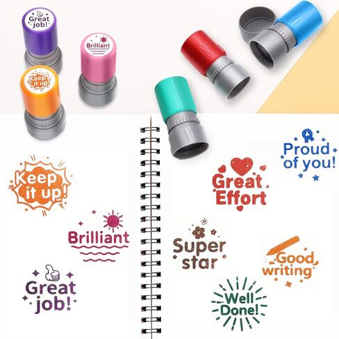8 Pcs Round Self-Inking Teacher Stamps – Motivational Grading Stamps for Classroom, Homework & Behavior Rewards Stamps with Encouraging Phrases in Saudi Arabia