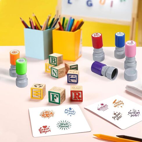 8 Pcs Round Self-Inking Teacher Stamps – Motivational Grading Stamps for Classroom, Homework & Behavior Rewards Stamps with Encouraging Phrases in Saudi Arabia