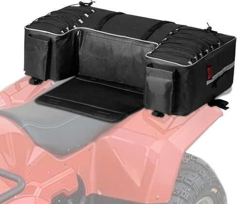 VEVOR 60L ATV Rear Storage Bag, 600D Oxford Cloth ATV Cargo Storage Bag with Backrest & Waterproof Cover, Back Seat Gear Bags Fit Most ATVs with Rear Rack - Compatible with ATVs, UTV, Can-Am Vehicles in Saudi Arabia