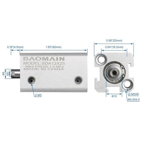 Baomain Compact Thin Air Cylinder SDA 25X35 25mm Bore 35mm Stroke M5 Port in Saudi Arabia