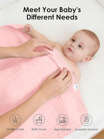 Muslin Hooded Baby Bath Towels - 3 Pack 100% Cotton Ultra-Soft Towels for Newborns, Infants, Toddlers - 32x32 Inch - Highly Absorbent, Quick-Dry Essentials for Bath Time, Beach, Pool, Pink Series in Saudi Arabia