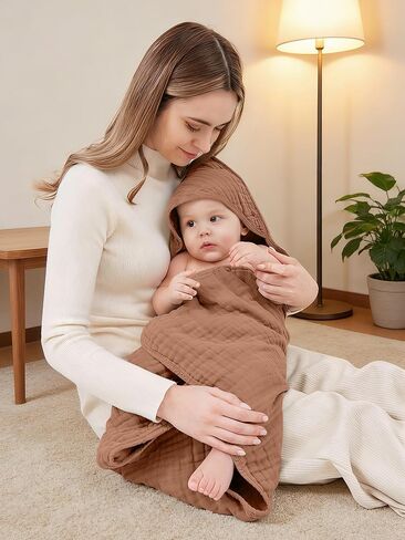 Muslin Hooded Baby Bath Towels - 3 Pack 100% Cotton Ultra-Soft Towels for Newborns, Infants, Toddlers - 32x32 Inch - Highly Absorbent, Quick-Dry Essentials for Bath Time, Beach, Pool, Pink Series in Kuwait