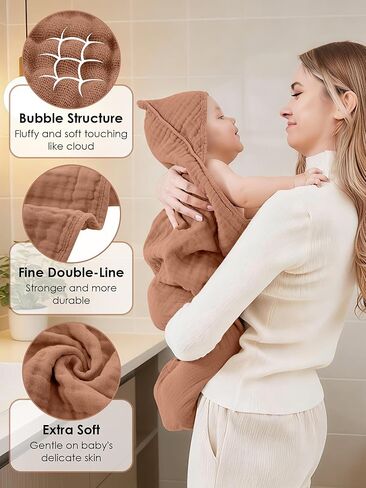 Muslin Hooded Baby Bath Towels - 3 Pack 100% Cotton Ultra-Soft Towels for Newborns, Infants, Toddlers - 32x32 Inch - Highly Absorbent, Quick-Dry Essentials for Bath Time, Beach, Pool, Pink Series in Kuwait