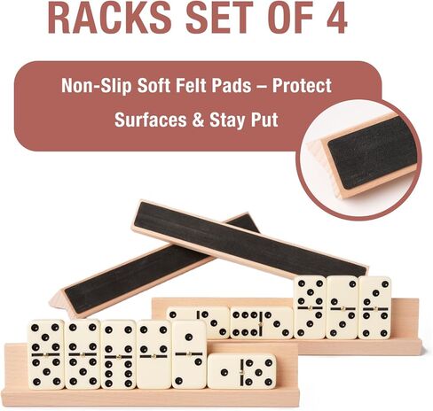 Jumbo Dominos Set with 4 Wooden Racks, Double 6 Dominoes Set with Portable Case 28 Domino Tiles with 4 Tile Holders in Travel Case for Classic Family Board Game in Saudi Arabia