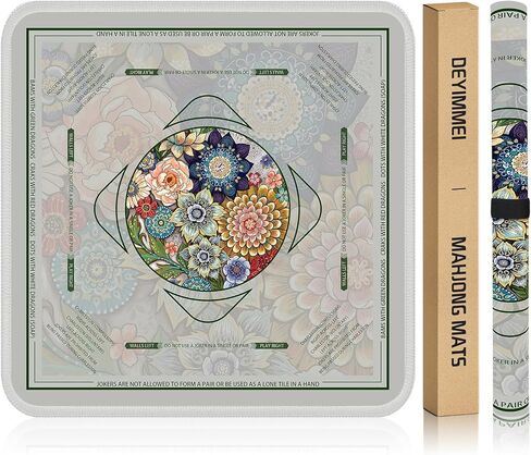 Deyimmei Neoprene Mahjong Mat for Table 31.5"x31.5" - Non-Slip, Noise Reduction Cover with Storage Pockets, American Rules & Crease-Free Rolled Shipping (Vibrant Blooms) in Saudi Arabia