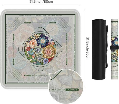 Deyimmei Neoprene Mahjong Mat for Table 31.5"x31.5" - Non-Slip, Noise Reduction Cover with Storage Pockets, American Rules & Crease-Free Rolled Shipping (Vibrant Blooms) in Saudi Arabia