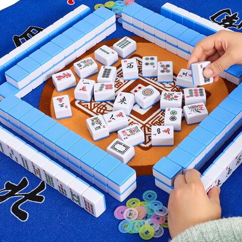 مجموعة ألعاب American Mahjong، مجموعة بلاط Mahjong مع 166 بلاطة كبيرة مرقمة (1.5 بوصة، أزرق)، مجموعة بلاط Mahjong مع حقيبة حمل زرقاء in Kuwait