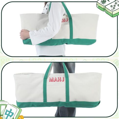 Mahjong Bag for Tiles and Racks Empty American Mahjong Tiles Carrying Tote 31.5 x 12 x 4 Inches Canvas Tile Games Accessories Gifts for Card Pushers Rack Mat Carrying (Case Only)(Green) in Saudi Arabia