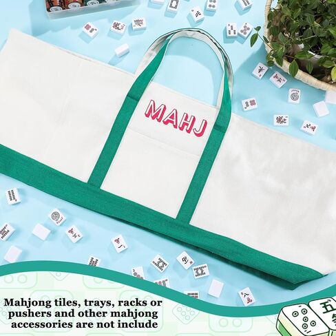 Mahjong Bag for Tiles and Racks Empty American Mahjong Tiles Carrying Tote 31.5 x 12 x 4 Inches Canvas Tile Games Accessories Gifts for Card Pushers Rack Mat Carrying (Case Only)(Green) in Saudi Arabia