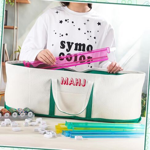 Mahjong Bag for Tiles and Racks Empty American Mahjong Tiles Carrying Tote 31.5 x 12 x 4 Inches Canvas Tile Games Accessories Gifts for Card Pushers Rack Mat Carrying (Case Only)(Green) in Saudi Arabia