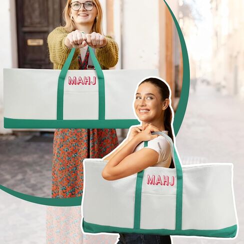 Mahjong Bag for Tiles and Racks Empty American Mahjong Tiles Carrying Tote 31.5 x 12 x 4 Inches Canvas Tile Games Accessories Gifts for Card Pushers Rack Mat Carrying (Case Only)(Green) in Saudi Arabia