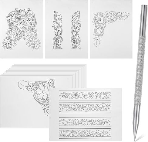 Leather Scriber Pen, Pointy Picker Pen with Carving Pattern Description Paper Professional Leather Crafting Tools Scriber Pens for Carving, Modeling, Line Description, Wallet Making in Kuwait