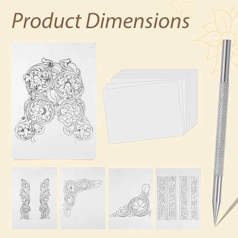 Leather Scriber Pen, Pointy Picker Pen with Carving Pattern Description Paper Professional Leather Crafting Tools Scriber Pens for Carving, Modeling, Line Description, Wallet Making in Kuwait