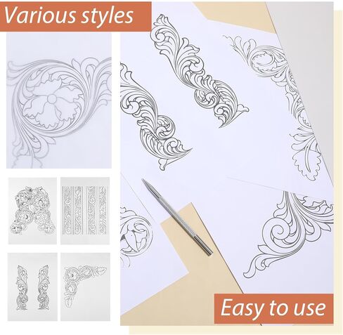 Leather Scriber Pen, Pointy Picker Pen with Carving Pattern Description Paper Professional Leather Crafting Tools Scriber Pens for Carving, Modeling, Line Description, Wallet Making in Kuwait