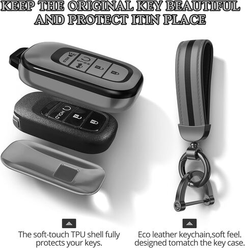 لملحقات غطاء HONDA Key Fob، مادة TPU غير اللامعة، مع سلسلة مفاتيح جلدية لطيفة، لـ 2022-2026 Civic Accord HR-V Pilot CR-V، Sport SI EX EX-L والمزيد. (رمادي مطفي، موديل-1) in Kuwait