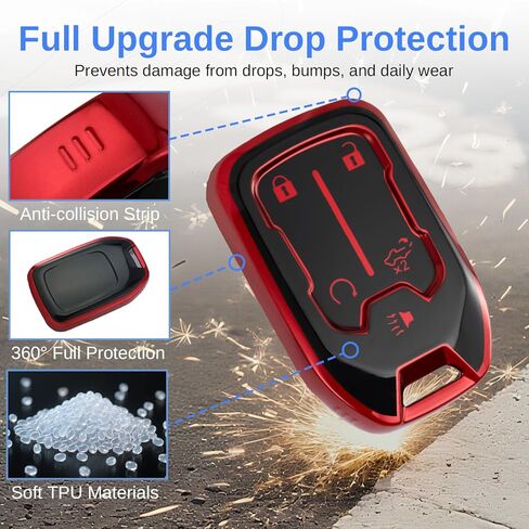 for GMC Key Fob Cover - TPU Key Shell Case Protector Compatible with Chevy Silverado and GMC Sierra 1500 2500HD 3500HD 5 Buttons Smart Remote Key, Blue in Saudi Arabia