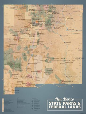 New Mexico State Parks & Federal Lands Map 18x24 Poster (Camel & Slate Blue) in Kuwait