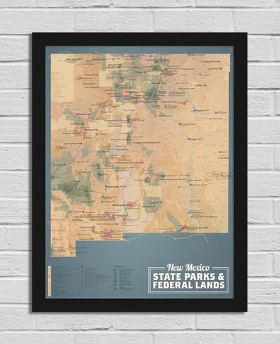 New Mexico State Parks & Federal Lands Map 18x24 Poster (Camel & Slate Blue) in Kuwait