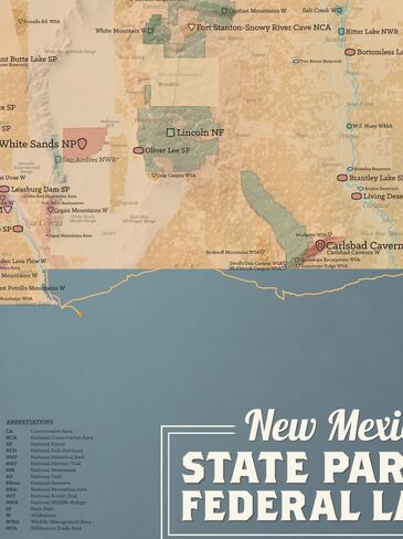 New Mexico State Parks & Federal Lands Map 18x24 Poster (Camel & Slate Blue) in Kuwait