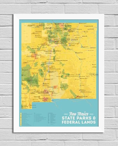 New Mexico State Parks & Federal Lands Map 18x24 Poster (Camel & Slate Blue) in Kuwait