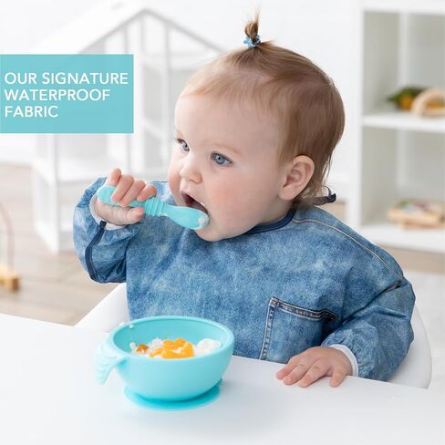 Bumkins Sleeved Bib Baby Bib, Toddler Bib, Smock, Waterproof Fabric, Fits Ages 6-24 Months in Kuwait