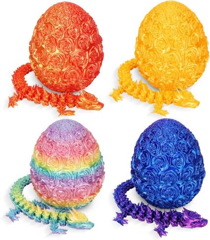 4 Pack 3D Printed Dragon,Dragon Eggs with Dragon Inside - Desktop Decor Collectible,Dragon Toy with Roses Design, for Boys and Girls in Saudi Arabia