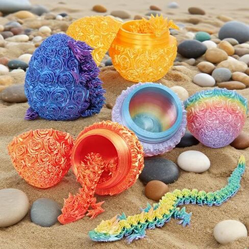 4 Pack 3D Printed Dragon,Dragon Eggs with Dragon Inside - Desktop Decor Collectible,Dragon Toy with Roses Design, for Boys and Girls in Saudi Arabia