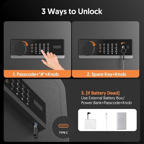 Safe Box 1.4 Cubic Feet Anti-theft Security Safe with Fireproof Waterproof Bag, Electronic Safety Lock Box for Home Office Hotel, Steel Home Safes for Money Valuables Documents Guns in Saudi Arabia