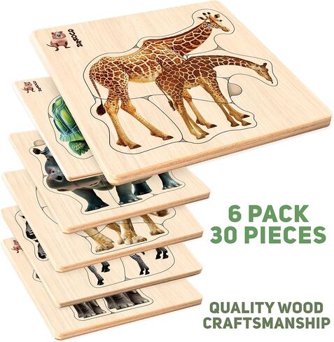 QUOKKA Puzzles for Toddlers 2-4 - 10 Wooden Puzzles for Kids Ages 3-5 - Preschool Wood Toys for Learning Animals and Transport - Gift Educational Game for Boys and Girls 1-3 Year Old in Kuwait