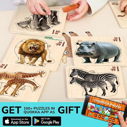 QUOKKA Puzzles for Toddlers 2-4 - 10 Wooden Puzzles for Kids Ages 3-5 - Preschool Wood Toys for Learning Animals and Transport - Gift Educational Game for Boys and Girls 1-3 Year Old in Kuwait