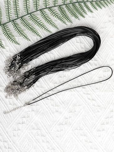 50 Pcs Black Waxed Cotton Cord 18 Inch Leather Necklace with Lobster Clasp and Extension Chain for Jewelry Making Supplies in Saudi Arabia